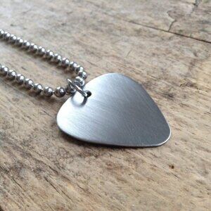 20 INCHES Brushed Stainless Steel Guitar Pick Necklace